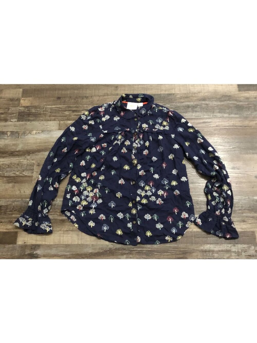 Maeve by Anthropologie Tree Print Button Down Shirt Womens Size 8 Navy